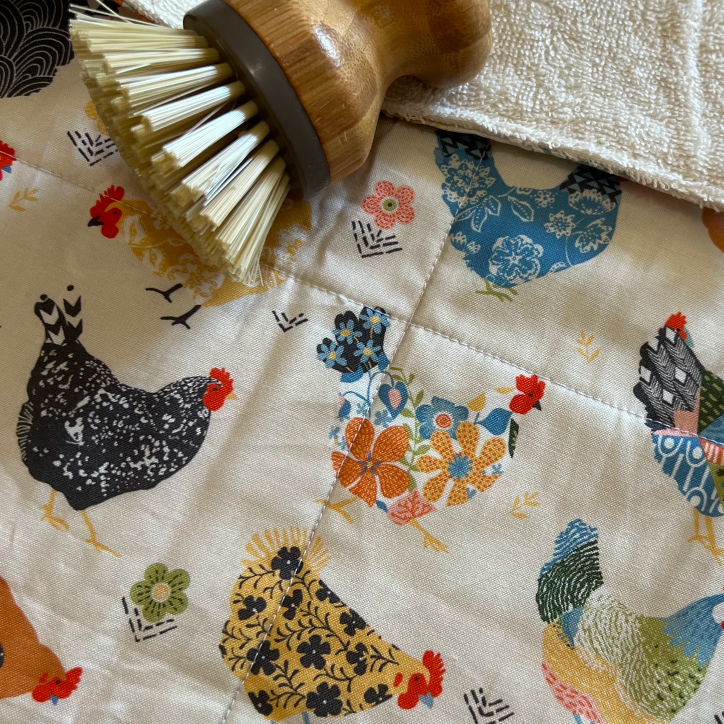 Floral Chickens Drying Mat