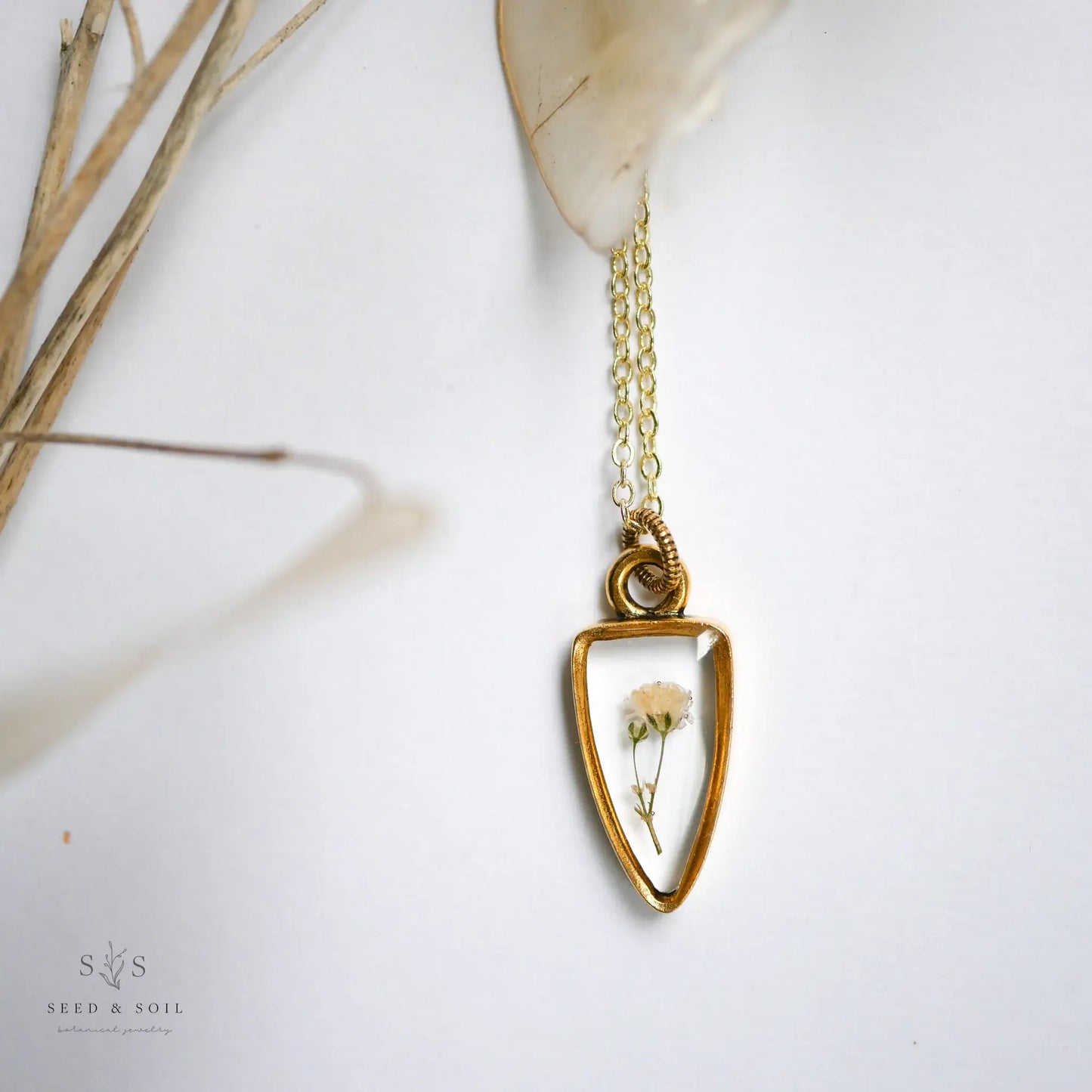 Baby's Breath Arrowhead Pendant