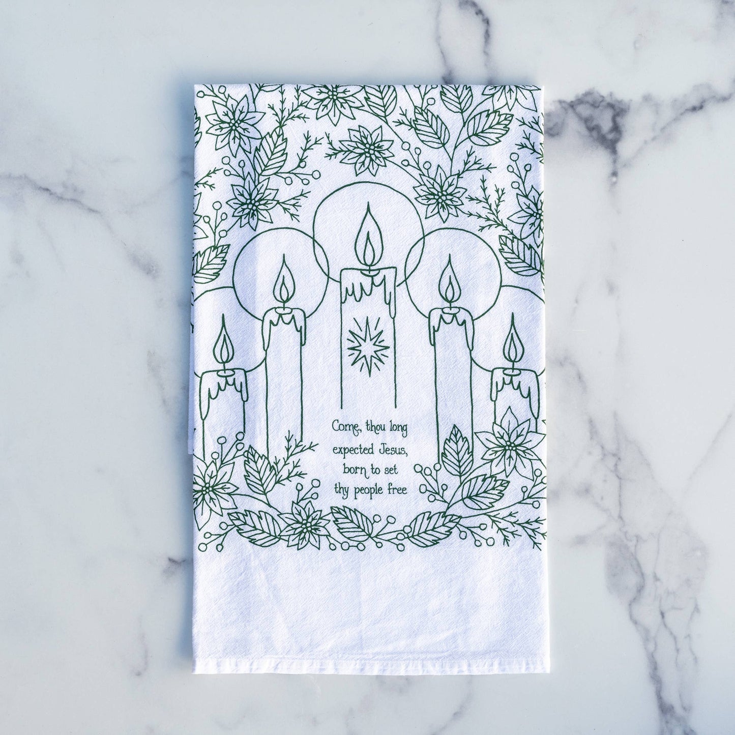 Come Thou Long Expected Jesus Christmas Hymn Tea Towel