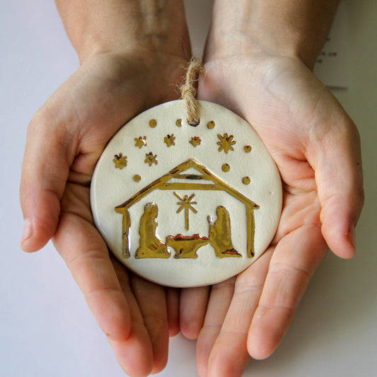 Gold Leaf Nativity Ornament